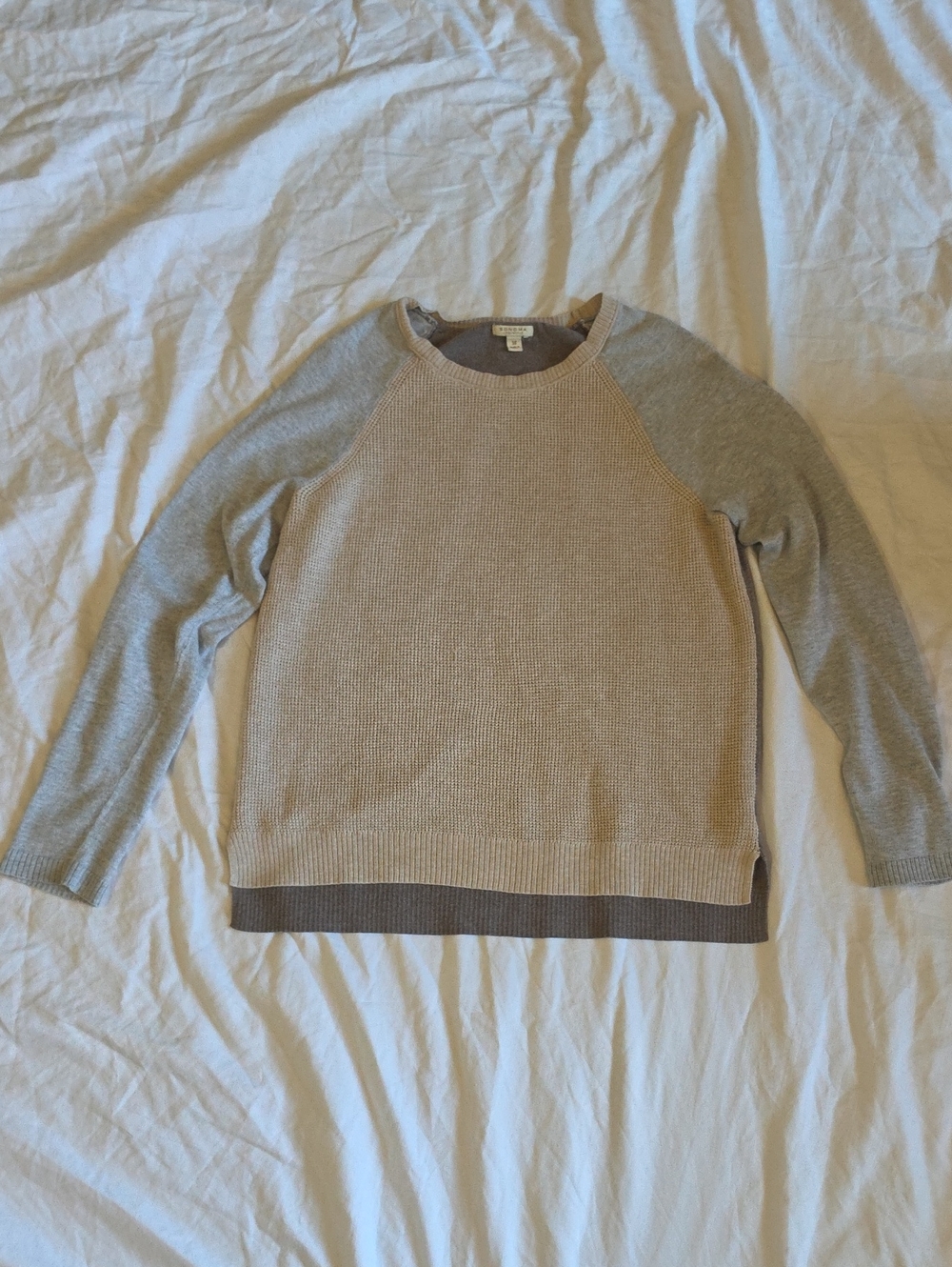 Sonoma Two-Tone Crewneck Sweater - Beige Body with Light Gray Sleeves